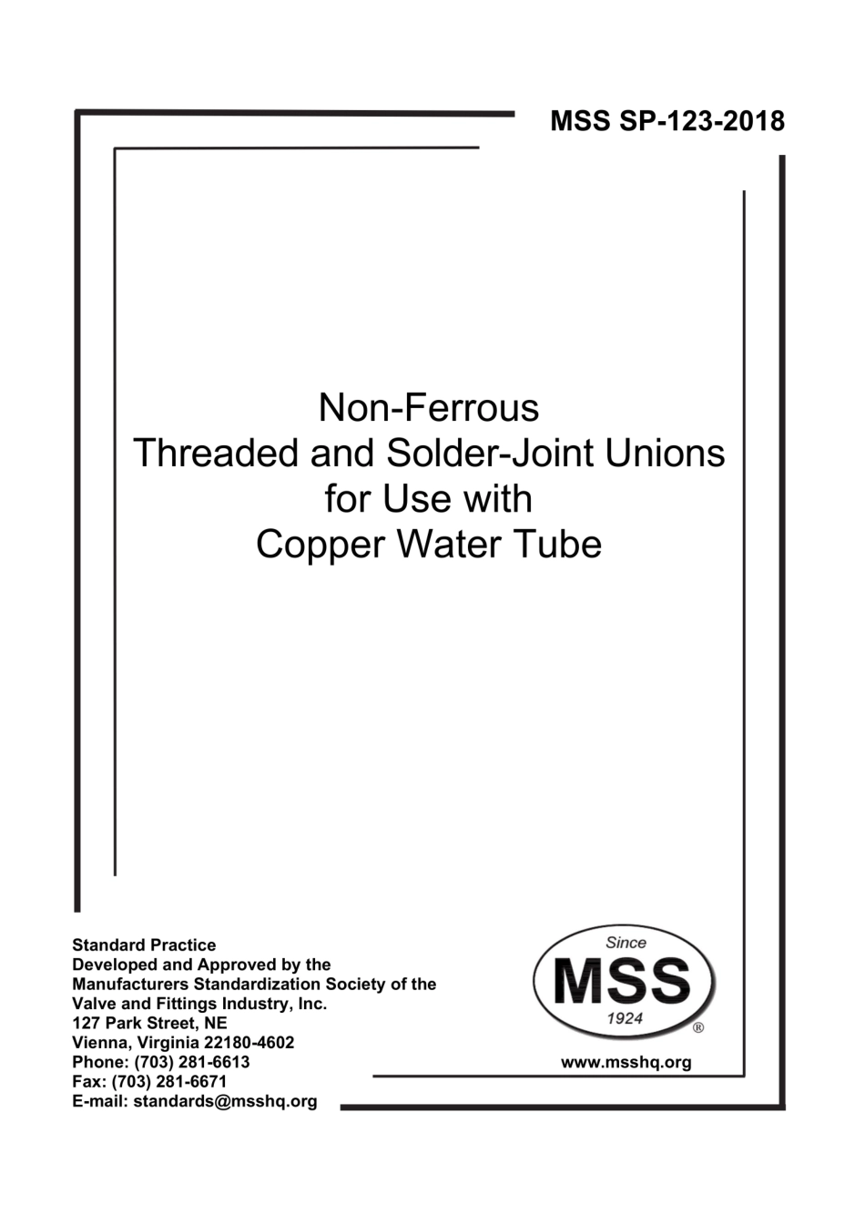 MSS SP-123-2018 铜制水管用的无铁螺纹连接和焊接连接.pdf_第1页