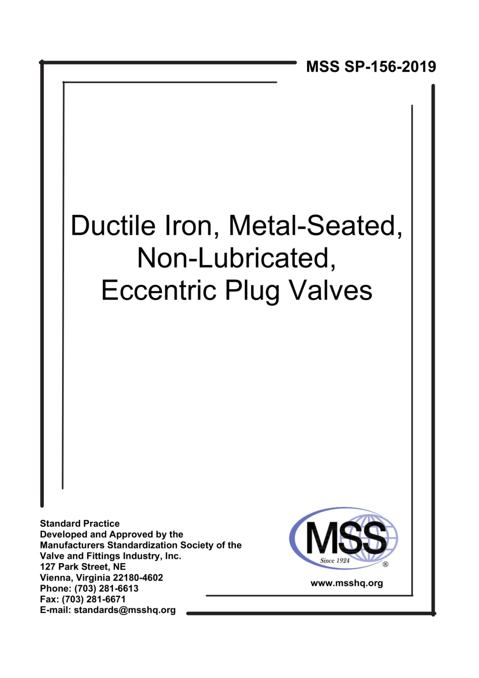 MSS SP-156-2019 球墨铸铁，金属座，非润滑，偏心旋塞阀 Ductile Iron, Metal Seated, Non Lubricated, Eccentric Plug Valve.pdf_第1页