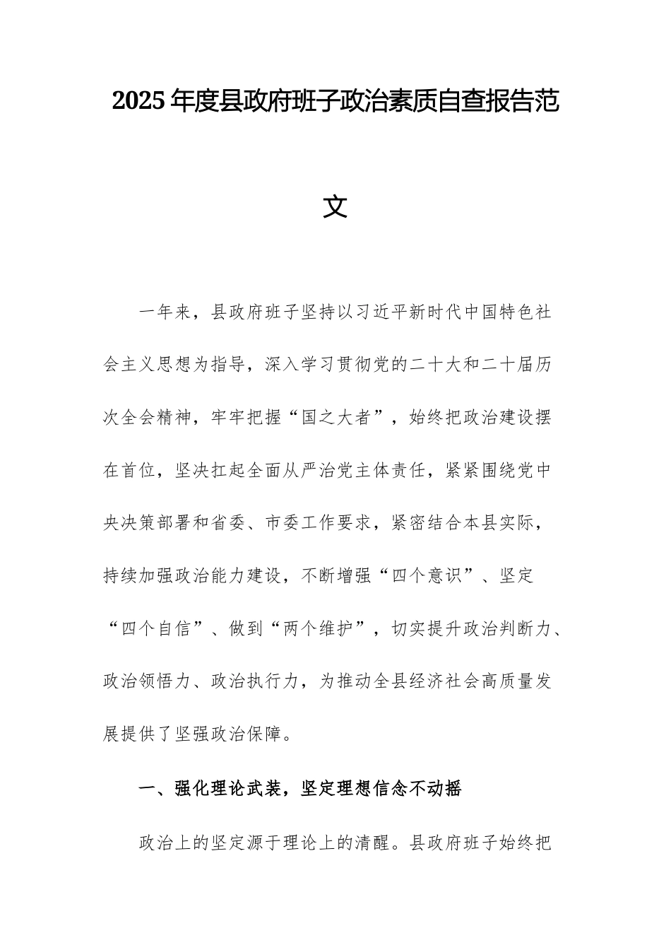 2025年度县政府班子政治素质自查报告范文.docx_第1页