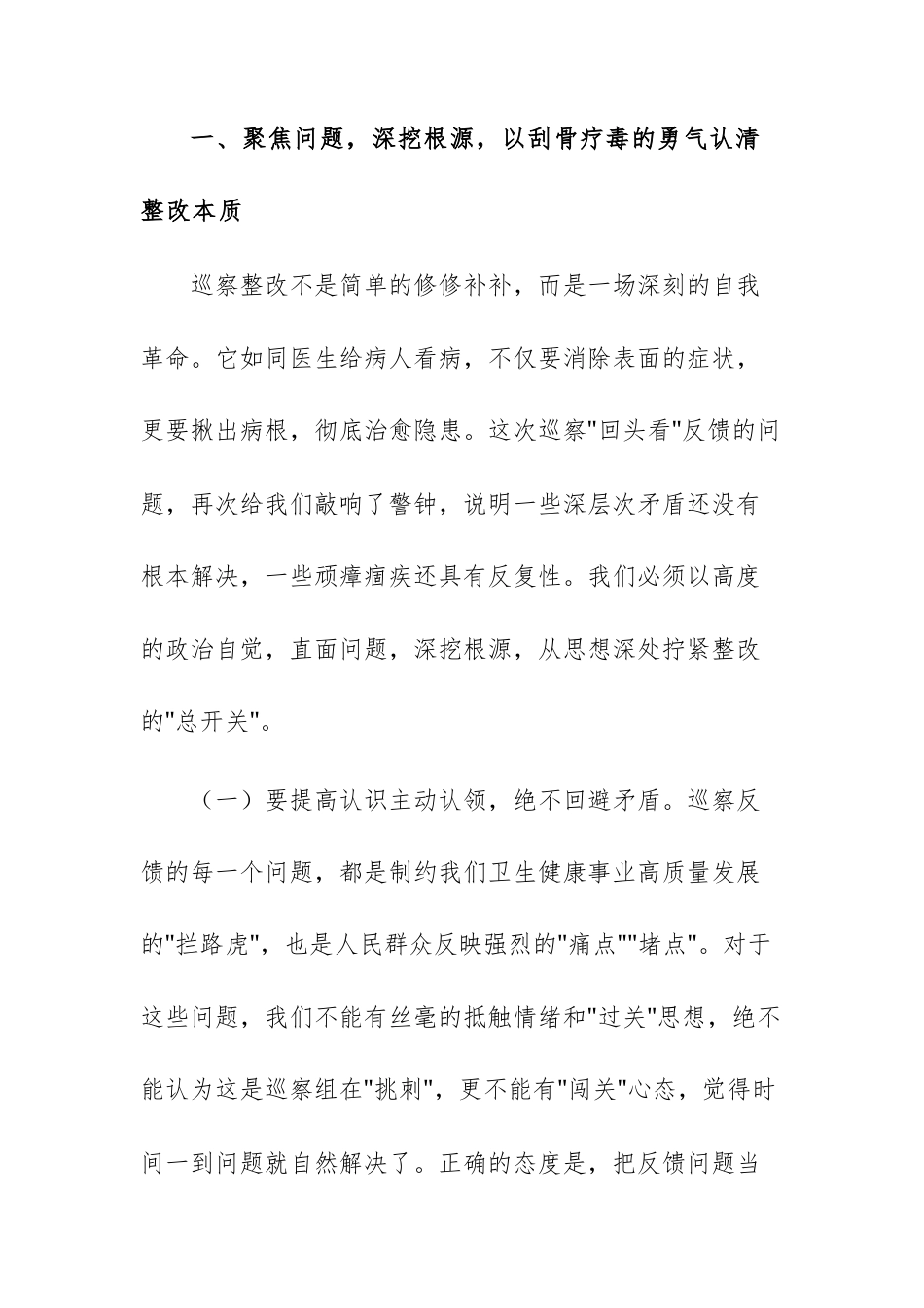 卫健委领导干部在巡察“回头看”反馈问题整改专题剖析会上的总结讲话范文稿.docx_第2页