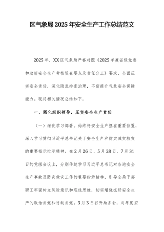 区气象局2025年安全生产工作总结范文.docx