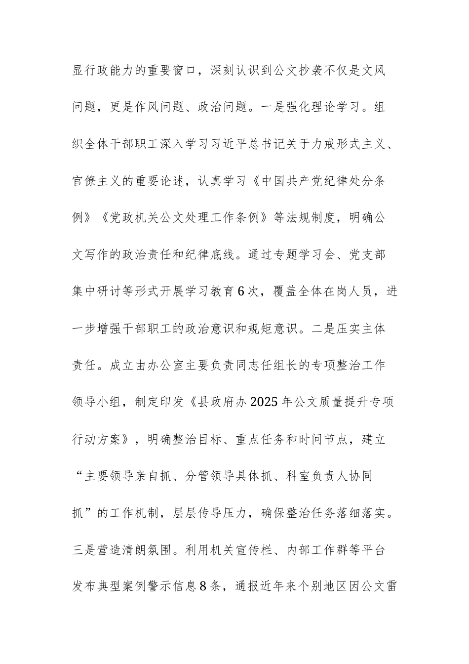 县政府办2025年公文抄袭问题专项整治的自查自纠报告范文.docx_第2页