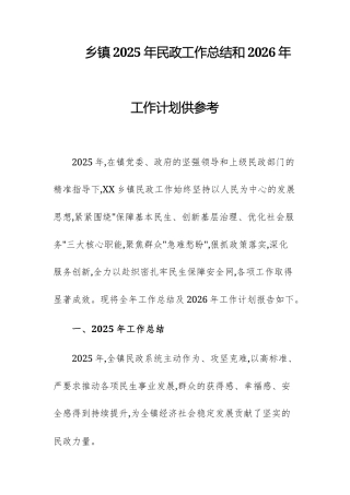 乡2025年民政工作总结和2026年工作计划供参考.docx