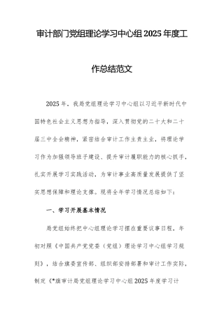审计部门党组理论学习中心组2025年度工作总结范文.docx