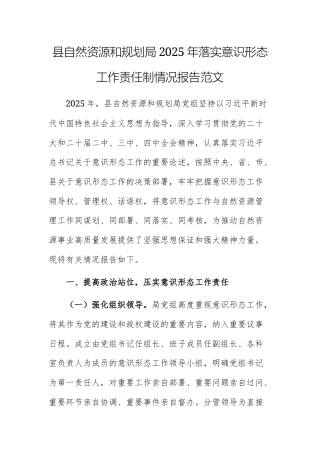 县自然资源和规划局2025年落实意识形态工作责任制情况报告范文.docx
