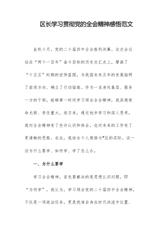 区长学习贯彻党的全会精神感悟范文.docx