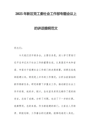 2025年党工委社会工作部专题会议上的讲话提纲范文.docx