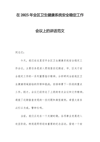 在2025年卫生健康系统安全稳定工作会议上的讲话范文.docx