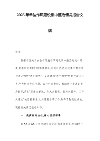2025年单位作风建设集中整治情况报告文稿.docx