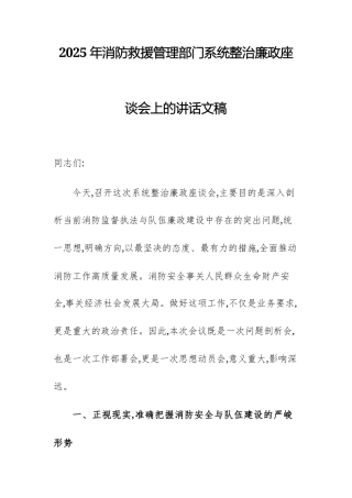 2025年消防救援管理部门系统整治廉政座谈会上的讲话文稿.docx