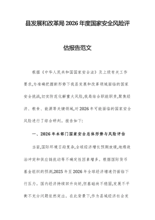 发展和改革主管单位2026年度国家安全风险评估报告范文.docx