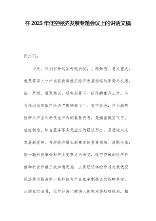 在2025年低空经济发展专题会议上的讲话文稿.docx
