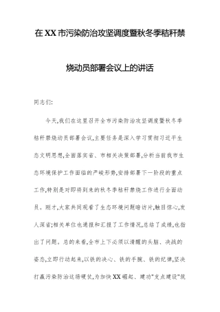 2025年领导干部在污染防治攻坚调度暨秋冬季秸秆禁烧动员部署会议上的讲话范文.docx