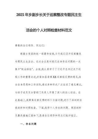 2025年乡副乡长关于巡察整改专题民主生活会的个人对照检查材料范文.docx