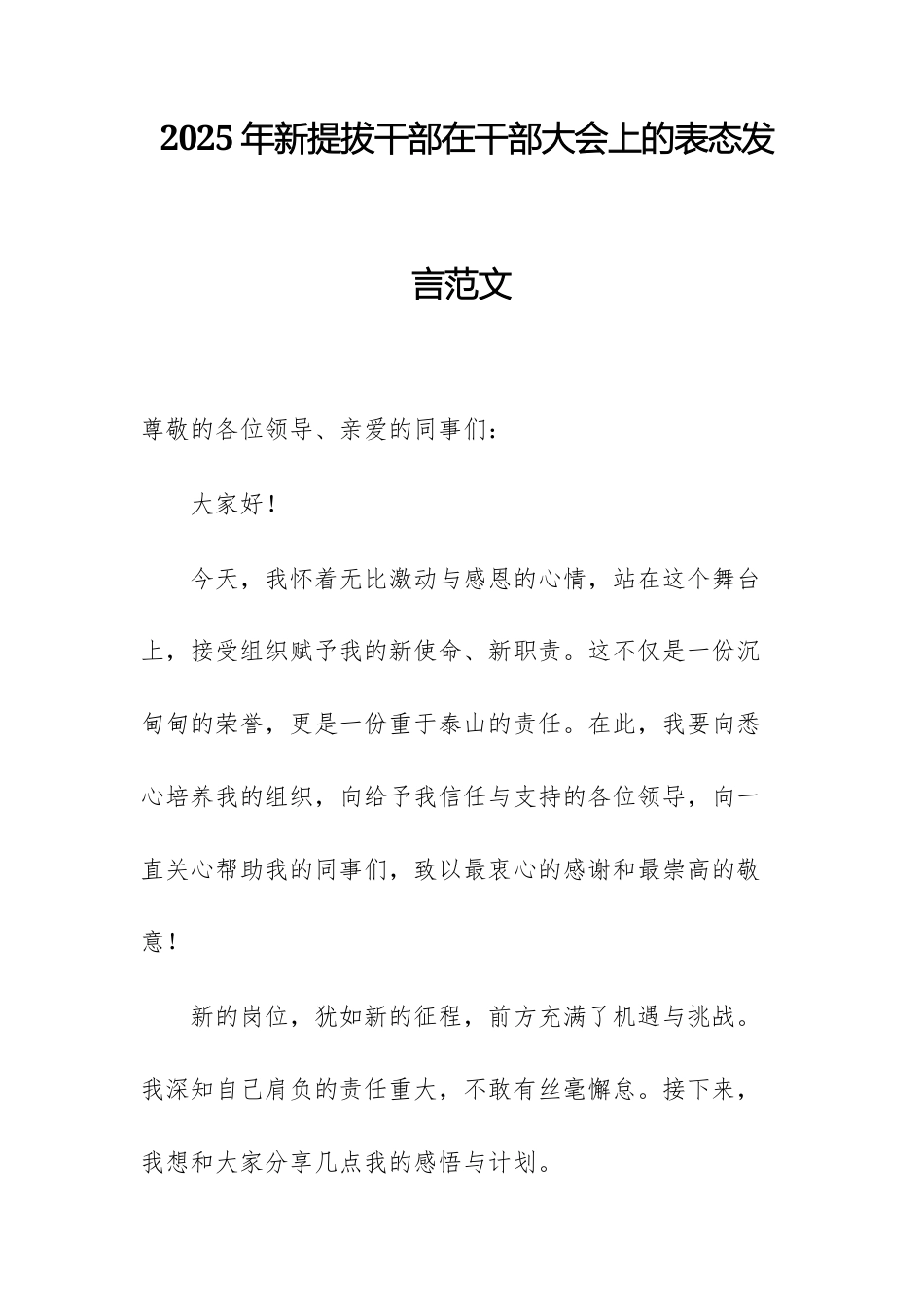 2025年新提拔干部在干部大会上的表态发言范文.docx_第1页