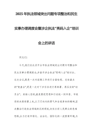 2025年执法领域突出问题专项整治和民生实事办理调度会上的讲话范文.docx