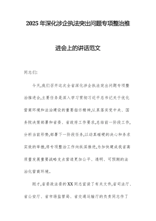2025年深化涉企执法突出问题专项整治推进会上的讲话范文.docx