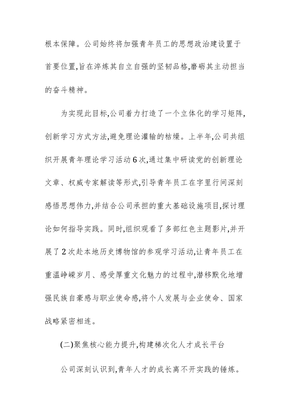 公司2025年上半年青年人才队伍建设工作总结报告范文.docx_第2页