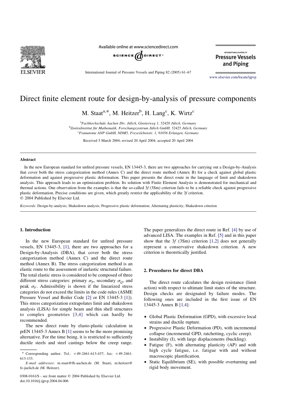 Direct finite element route for design-by-analysis of pressure components (M. Staat M. Heitzer H. Lang K. Wirtz) (Z-Library).pdf_第1页