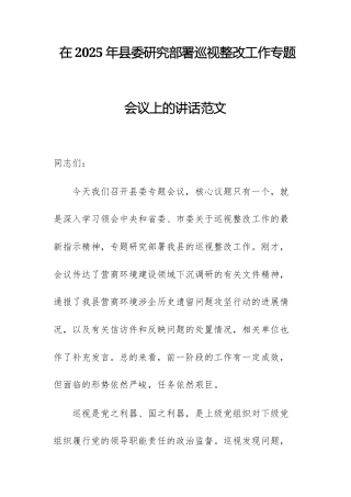 在2025年研究部署巡视整改工作专题会议上的讲话范文.docx