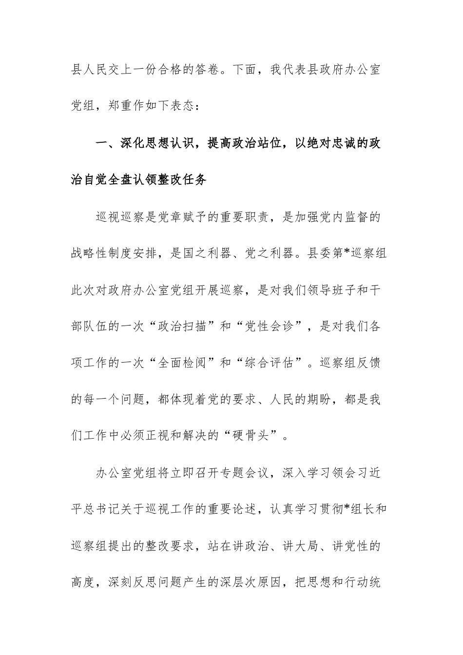 在2025年巡察组巡察县政府办公室党组情况反馈会议上的表态发言范文.docx_第3页