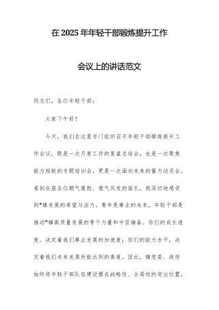 在2025年年轻干部锻炼提升工作会议上的讲话范文.docx