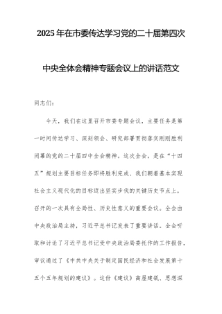 2025年在传达学习党的二十届第四次中央全体会精神专题会议上的讲话范文.docx