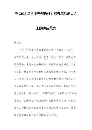 在2025年干部执行力提升年动员大会上的讲话范文.docx