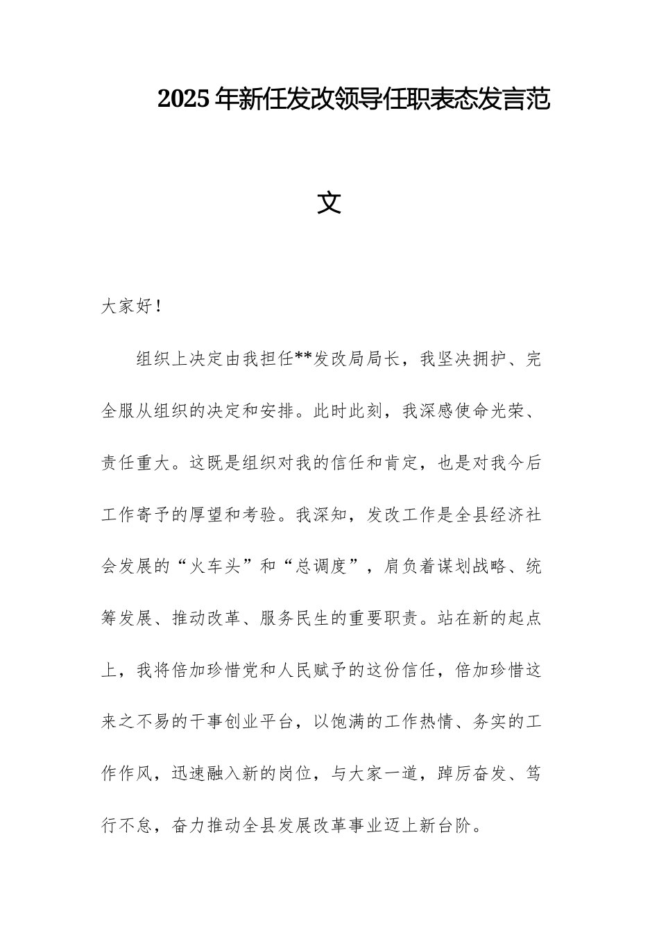 2025年新任发改领导任职表态发言范文.docx_第1页