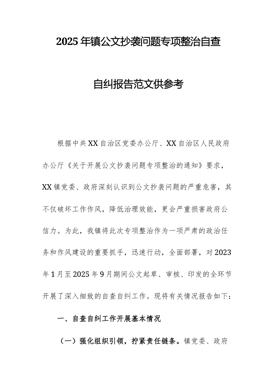 2025年公文抄袭问题专项整治自查自纠报告范文供参考.docx_第1页