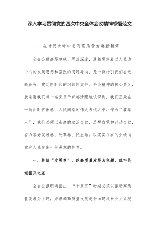 深入学习贯彻党的四次中央全体会议精神感悟范文.docx