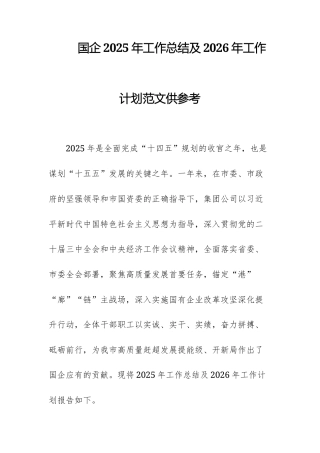 国企2025年工作总结及2026年工作计划范文供参考.docx