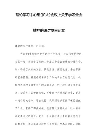 理论学习中心组(扩大)会议上关于学习全会精神的研讨发言范文.docx