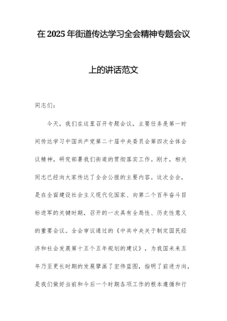在2025年街道传达学习全会精神专题会议上的讲话范文.docx