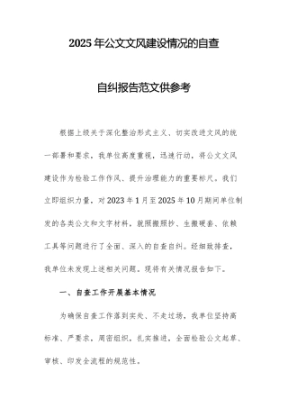 2025年公文文风建设情况的自查自纠报告范文供参考.docx