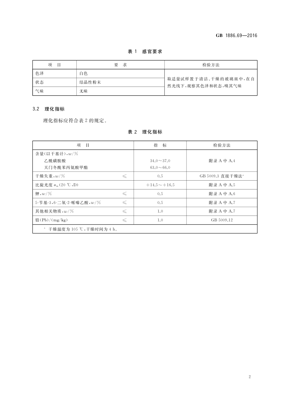 GB 1886.69-2016 《食品添加剂 天门冬酰苯丙氨酸甲酯乙酰磺胺酸》第1号修改单.pdf_第3页
