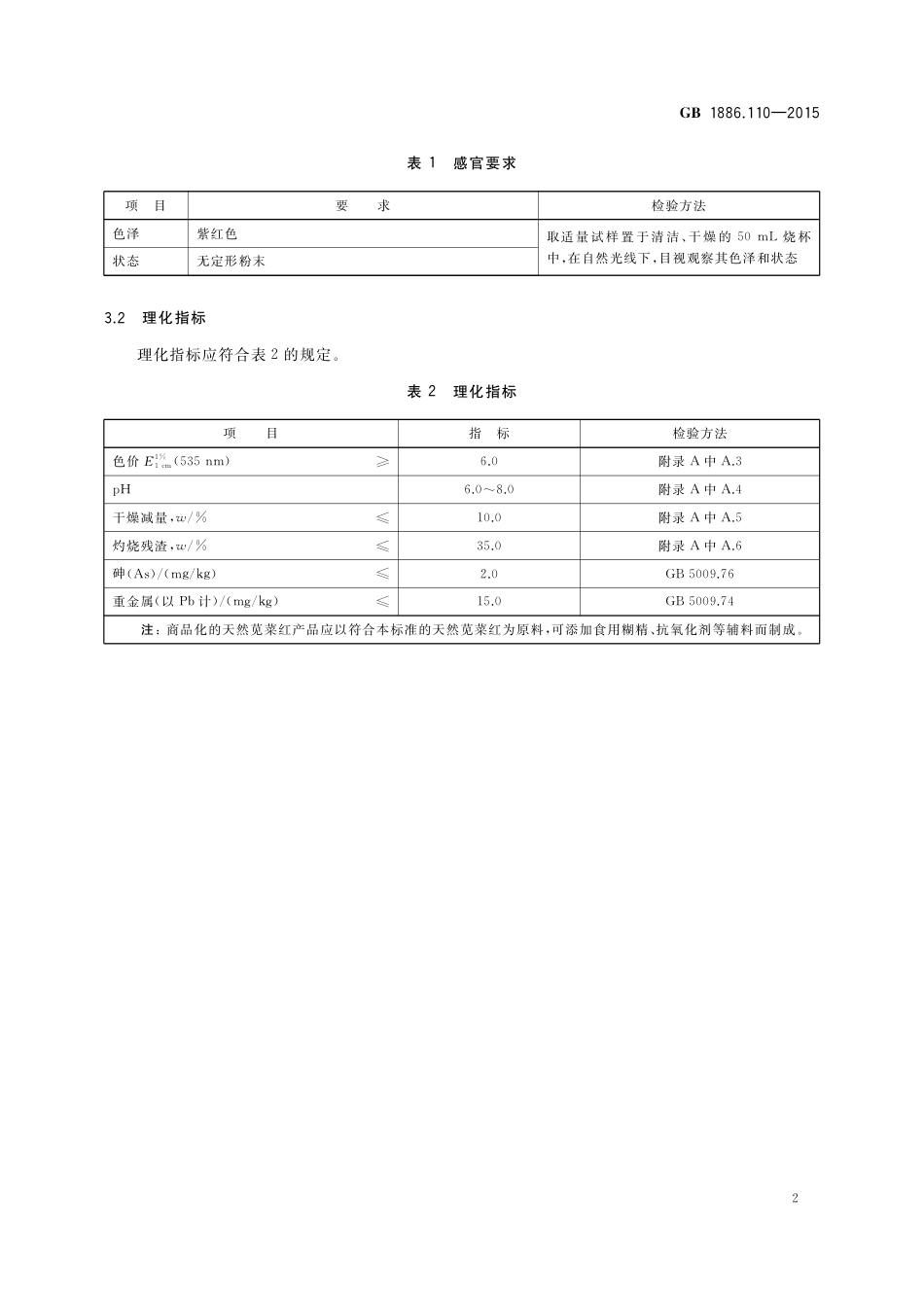 GB 1886.110-2015 食品安全国家标准  食品添加剂 天然苋菜红.pdf_第3页