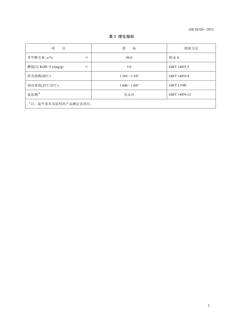 GB 28320-2012 食品安全国家标准 食品添加剂 苯甲醛.pdf_第3页
