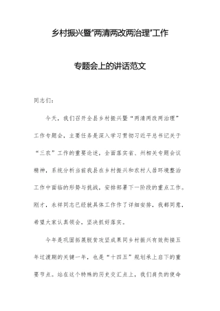 乡村振兴暨“两清两改两治理”工作专题会上的讲话范文.docx