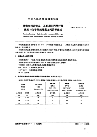 GBT 11789-1989 绳索和绳索制品 系船用的天然纤维绳索与化学纤维绳索之间的等效性.pdf