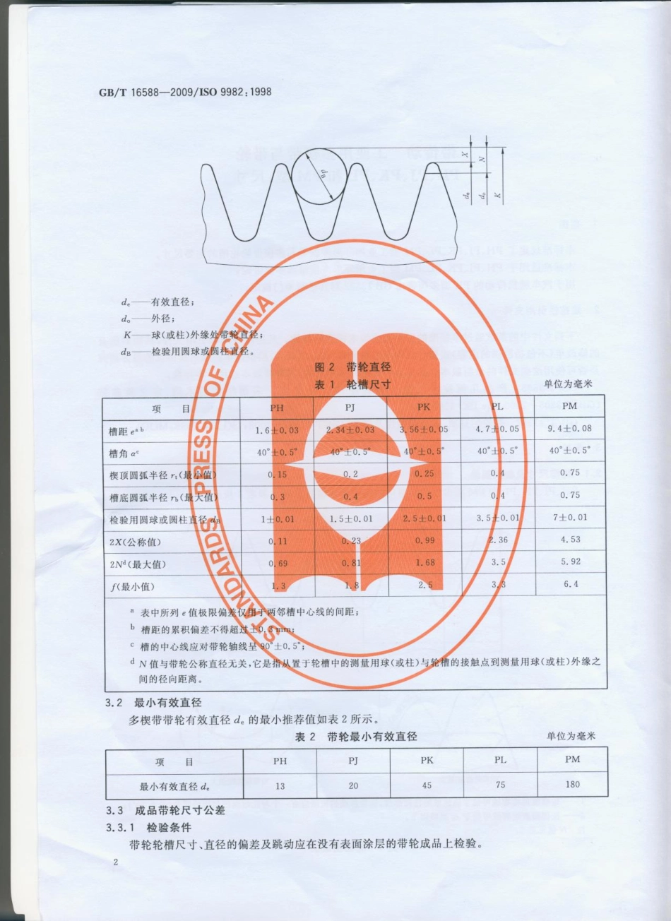 GBT 16588-2009 带传动 工业用多楔带与带轮 PH、PJ、PK、PL和PM型：尺寸.pdf_第3页