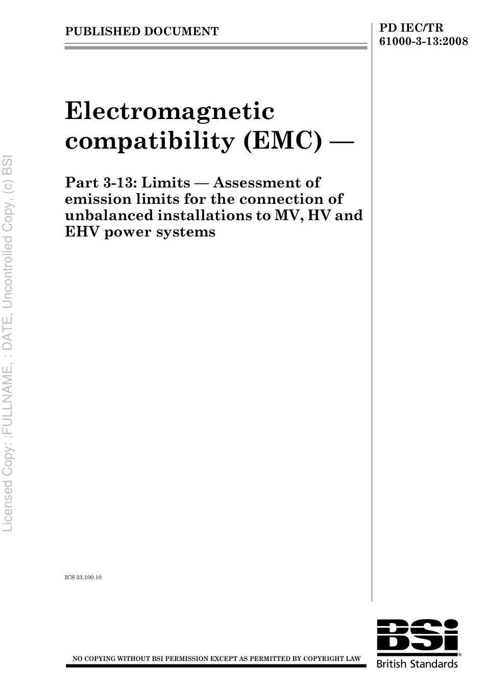 PD IEC TR 61000-3-13 2008.pdf_第1页