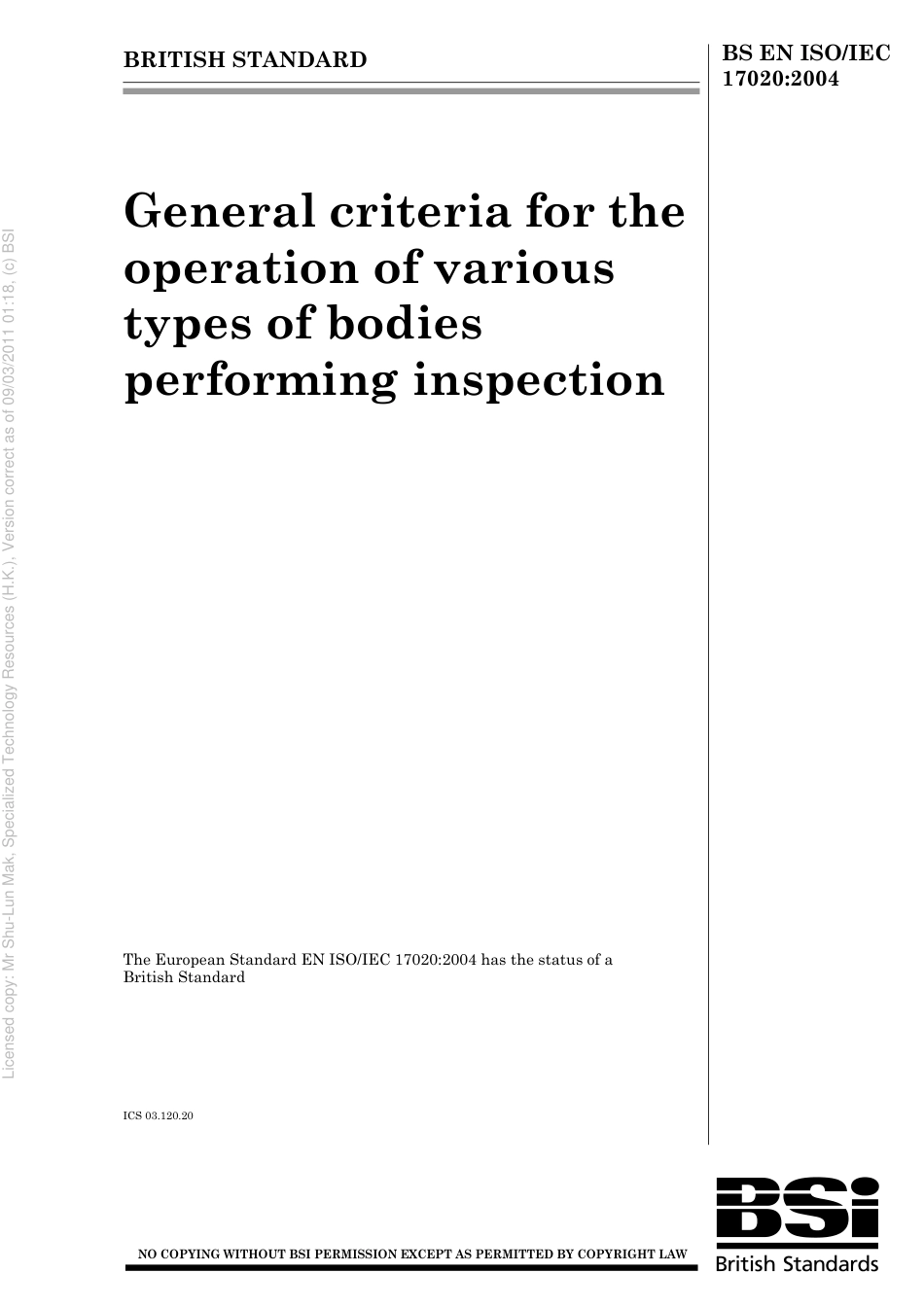 BS EN ISO IEC 17020 2004.pdf_第1页