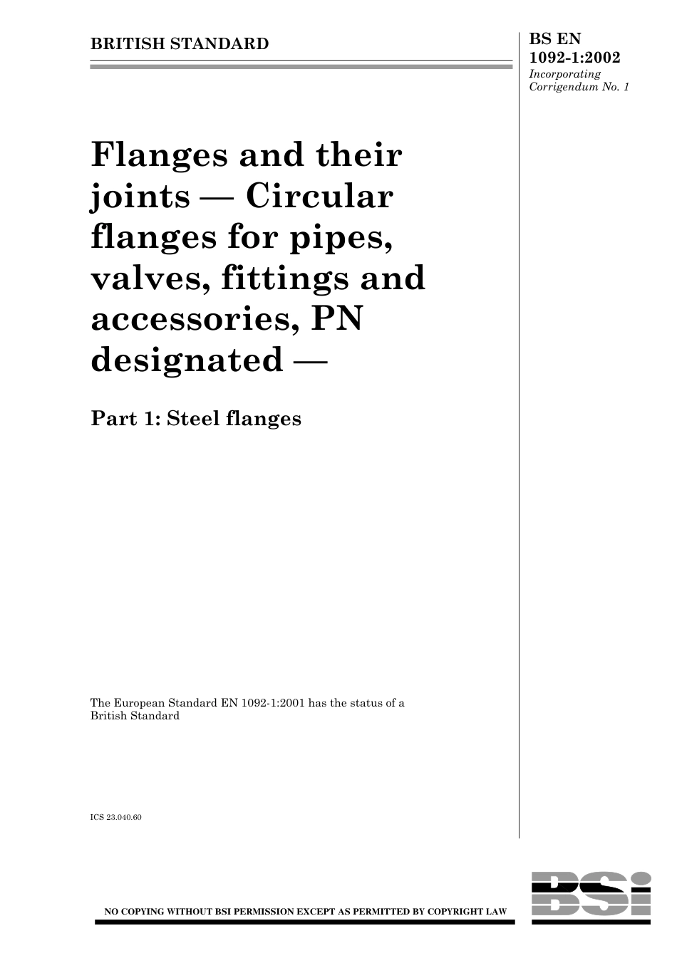 BS EN 1092-1(flanges and joints for pipes) (s-s bs4504).pdf_第1页
