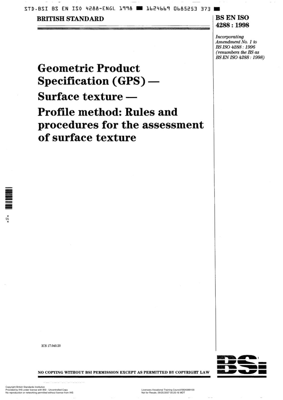 BS EN ISO 4288 1998 (A1).pdf_第1页