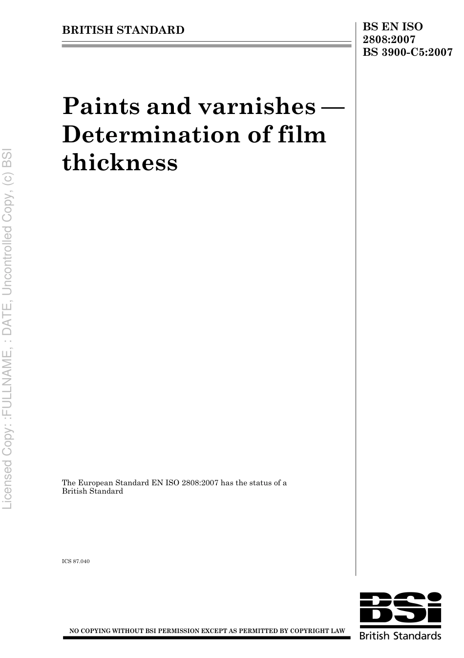 BS EN ISO 2808 2007 Determination of film thickness.pdf_第1页