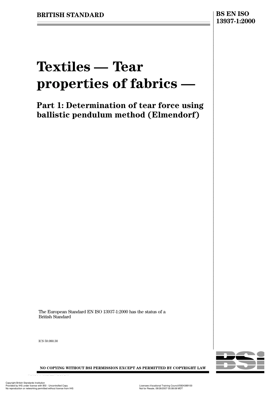 BS EN ISO 13937-1 2000.pdf_第1页