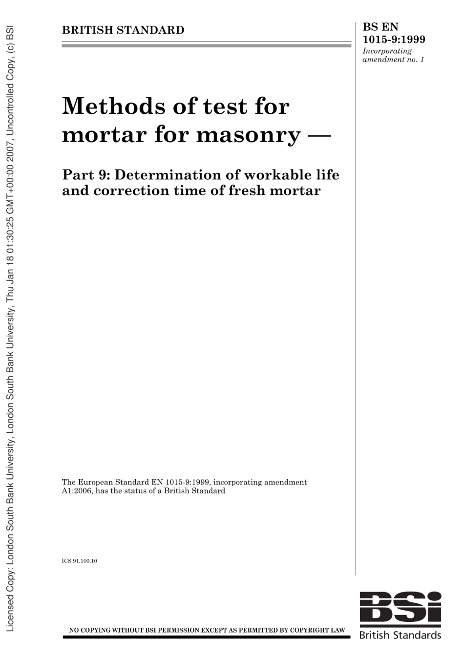 BSEN1015-9-1999砖石工程用砂桨的试验方法.新凝砂桨使用寿命和校正时间的测定.pdf_第1页
