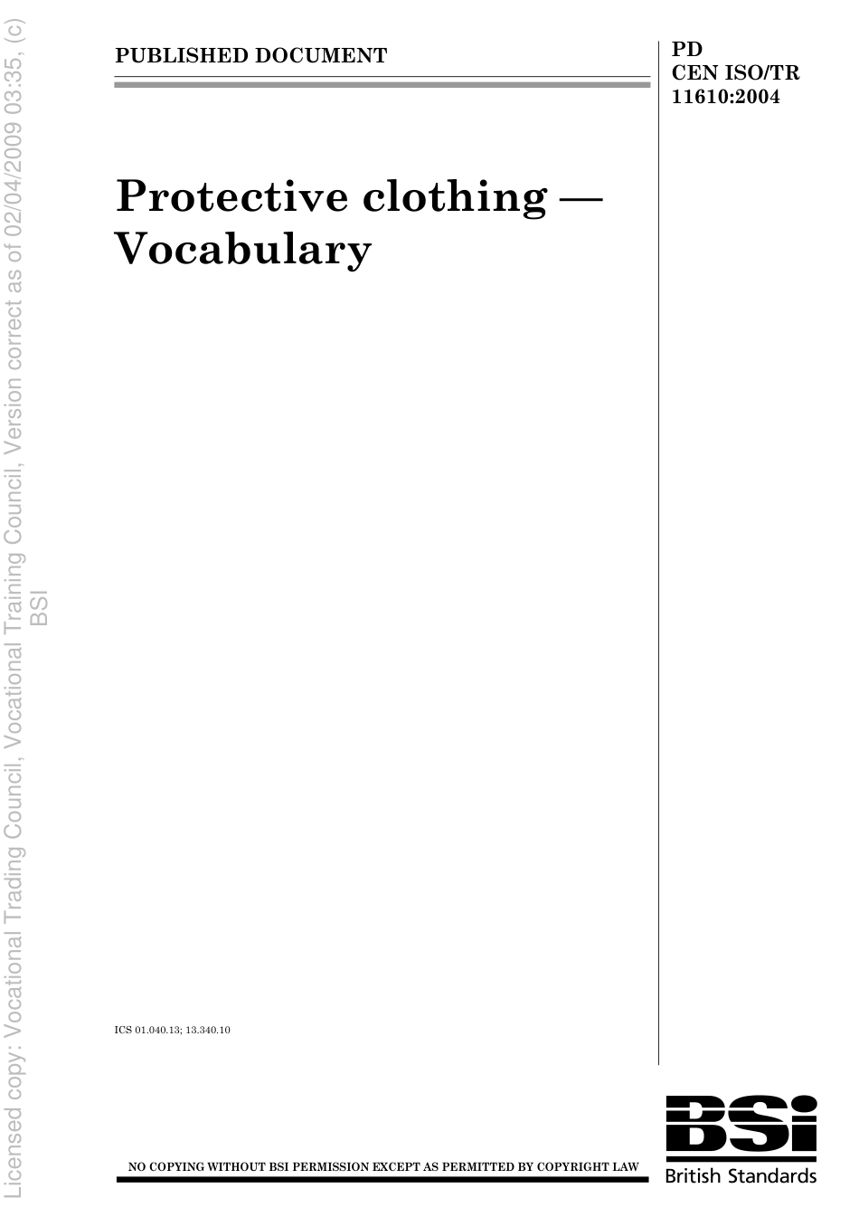 PD CEN ISO TR 11610 2004.pdf_第1页