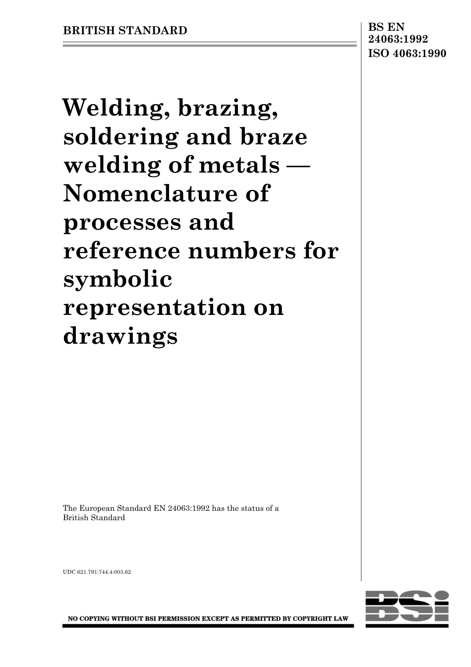 BS EN 24063 (Welding, bracing and soldiering).pdf_第1页